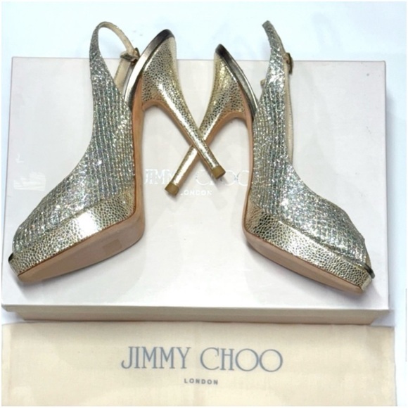 JIMMY CHOO CLUE GLITTER SLINGBACK PLATFORM
PEEP TOE HIGH HEEL PUMPS SANDAL 37 - Picture 2 of 16